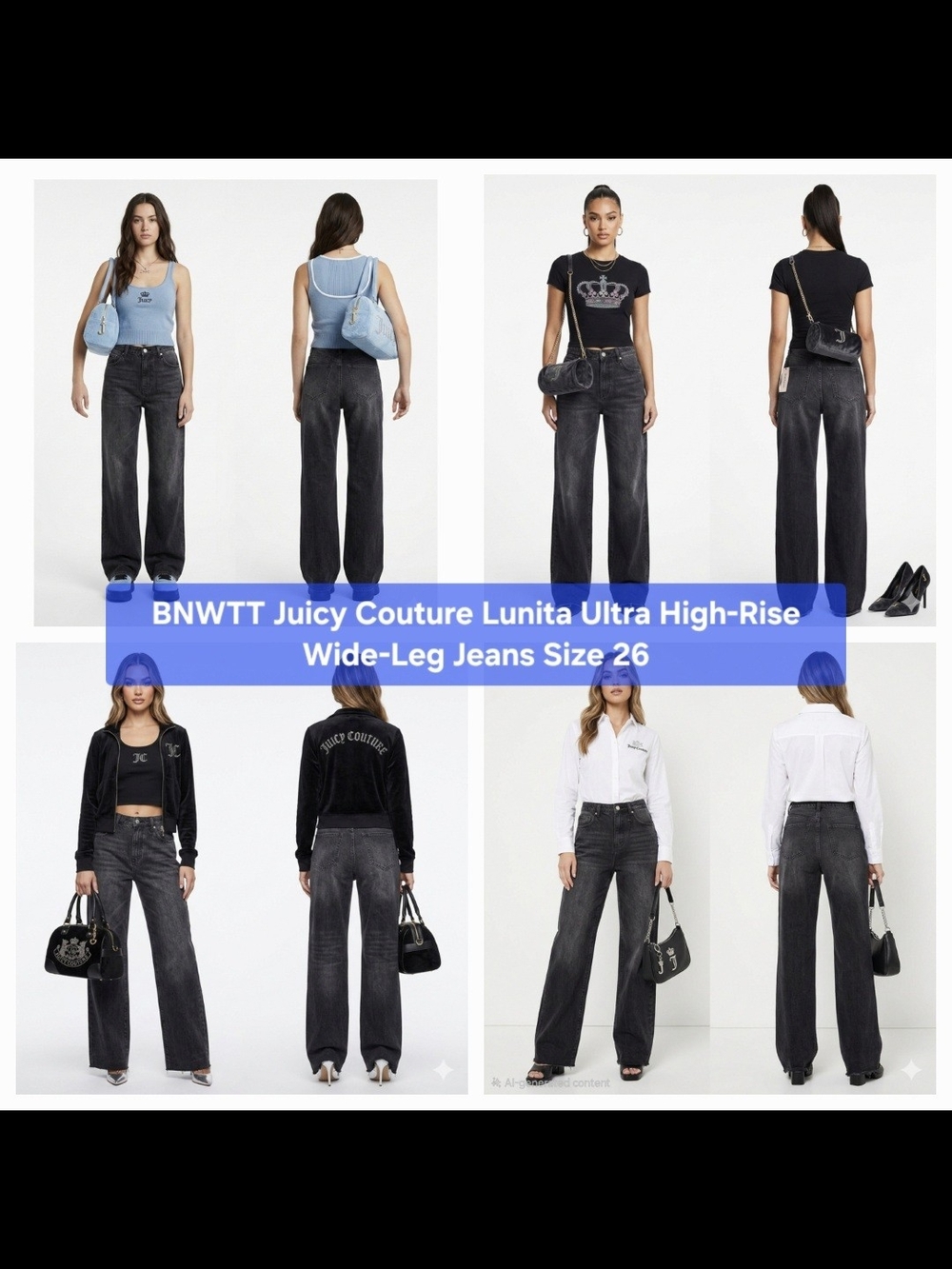 BNWTT Juicy Couture Lunita Ultra High-Rise Wide-Leg Jeans Size 24-25
